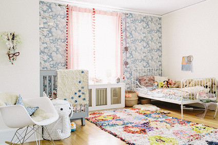 bohemian modern shared girls room Inspiration