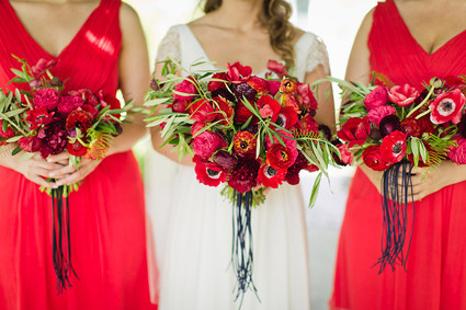 Red anemone bridesmaid bouquet Inspiration