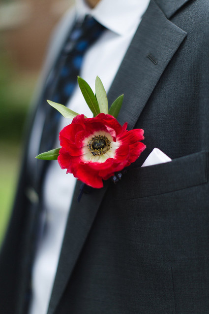 Red anemone boutonniere