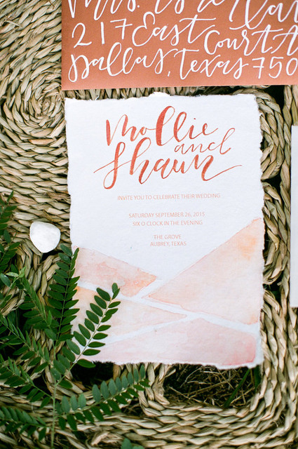Bohemian copper wedding invitations