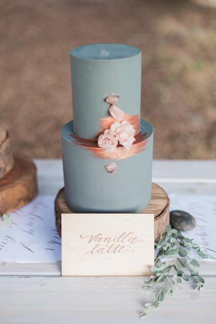 Blue and copper wedding cake