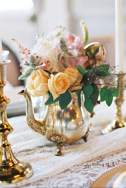 Vintage tea pot floral centerpiece