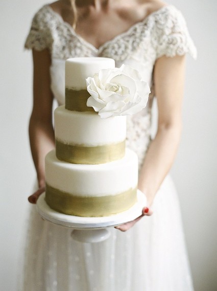 Gold and white wedding cake