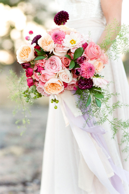Colorful dahlia and rose bouquet