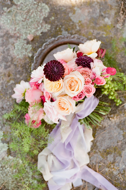 Colorful dahlia and rose bouquet
