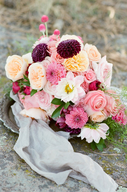 Colorful dahlia and rose bouquet