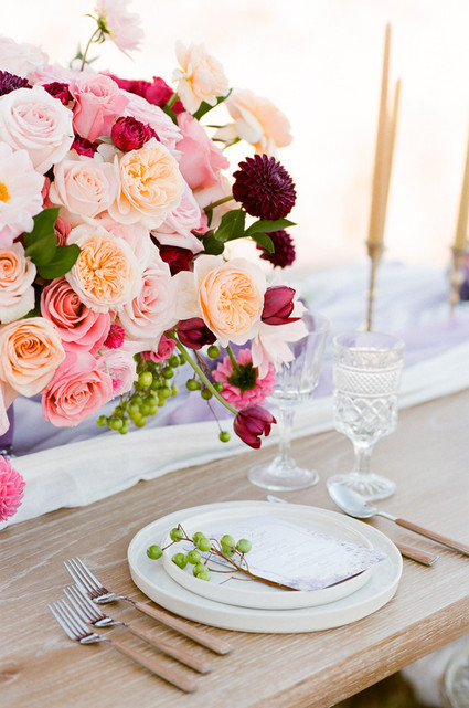 Pink rose and dahlia centerpiece