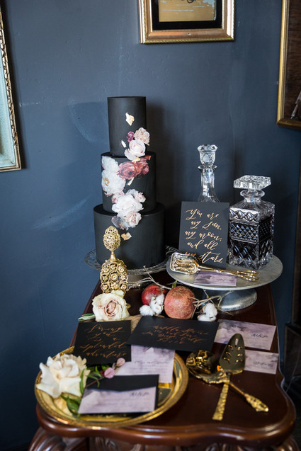 Dark floral wedding cake