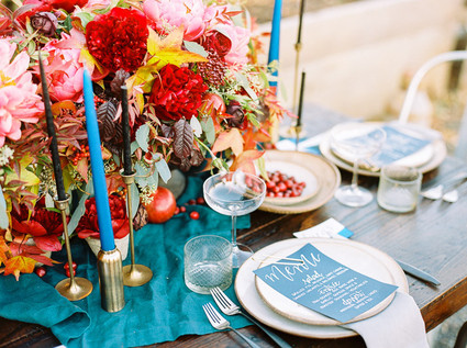 Fall jewel toned wedding tablescape