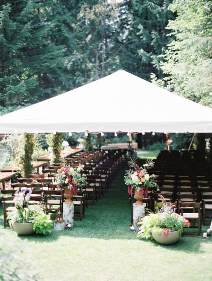 Backyard bohemian wedding ceremony