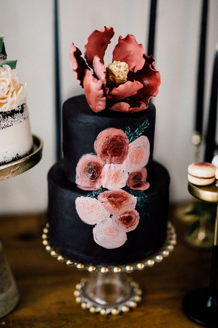 Black and floral wedding cake
