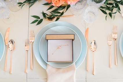 Modern blue and gold tablescape