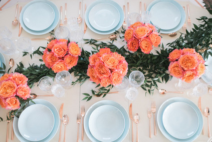 Modern blue and gold tablescape