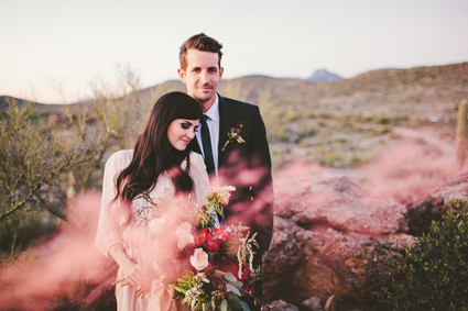 Smoke bomb wedding portraits