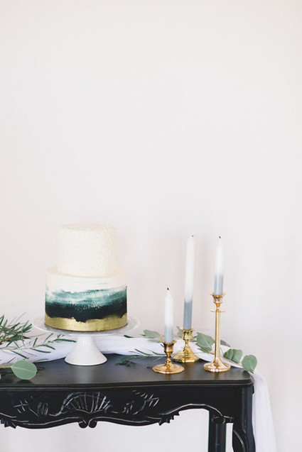 Gold and white wedding cake