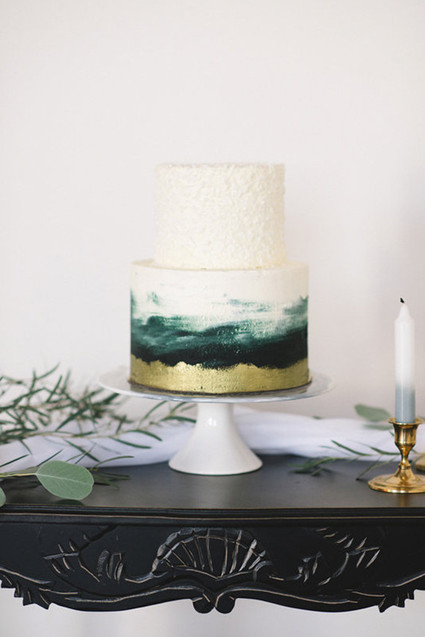 Gold and white wedding cake