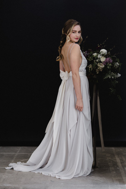 Pale grey bridal gown