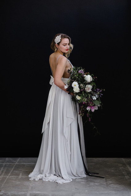 Pale grey bridal gown