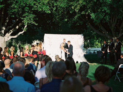 Tropical paper flower ceremony backdrop