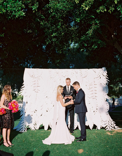 Tropical paper flower ceremony backdrop
