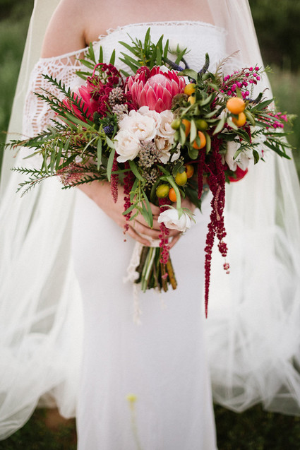 Protea and peony bridal bouquet