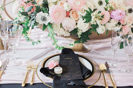 Romantic pink and black wedding decor