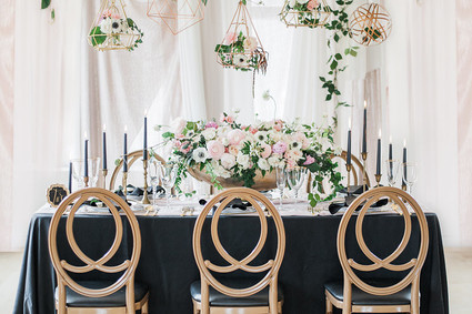 Romantic pink and black wedding decor