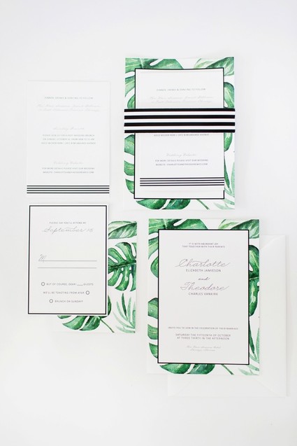 Palm leaf wedding invitations