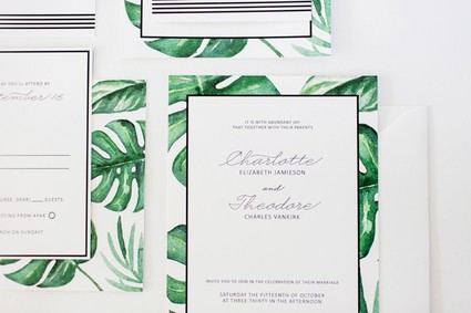 Palm leaf wedding invitations