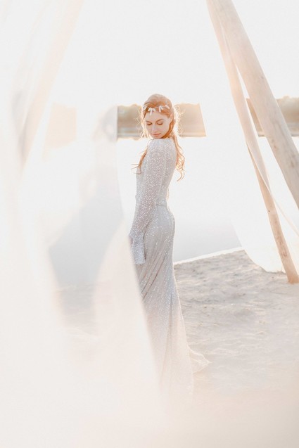 Silver beaded wedding dress