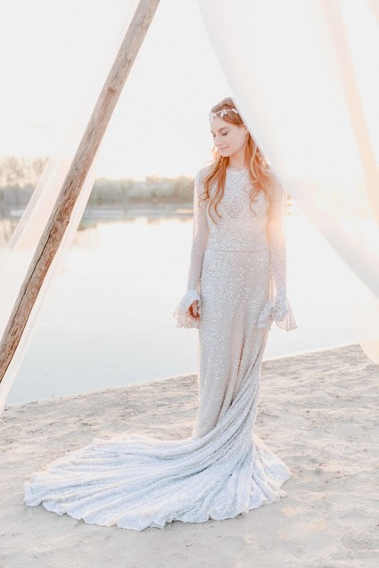 Silver beaded wedding dress