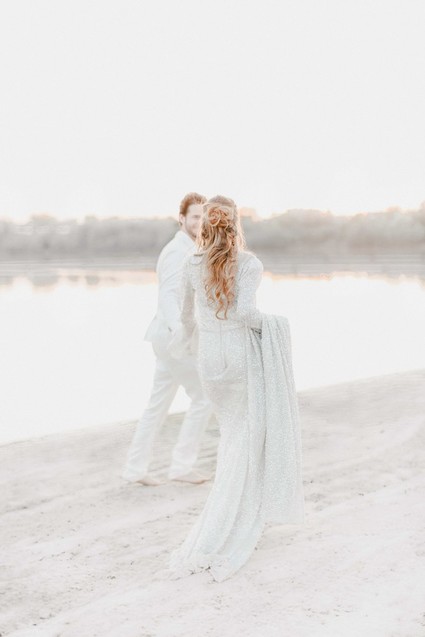 Silver beaded wedding dress