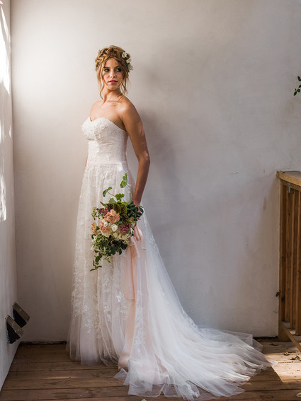 Romantic, blush wedding dress from David's Bridal