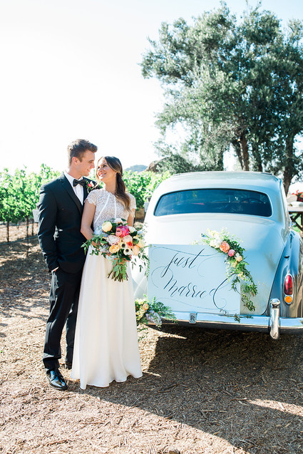 Vintage wedding getaway car