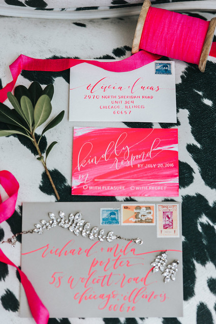 Modern neon pink wedding invitation Inspiration