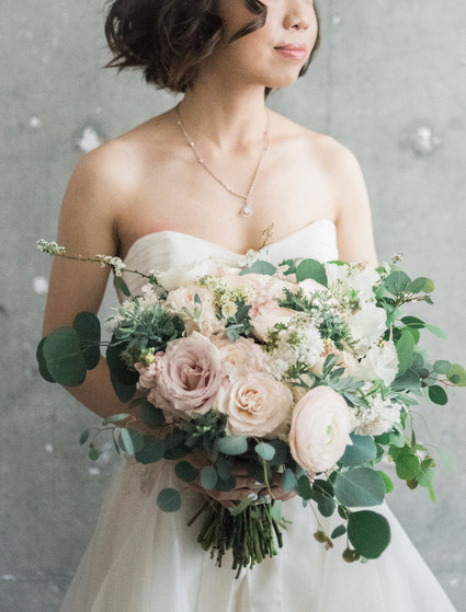 romantic blush bouquet and portrait