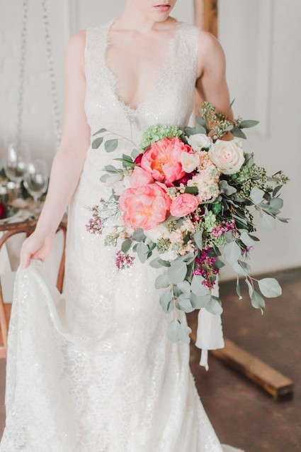 coral charm peony bouquet