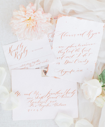 white and blush wedding invitations