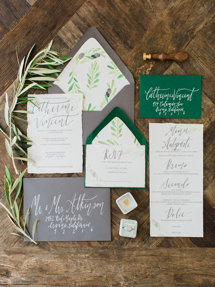 olive grove inspired wedding invites