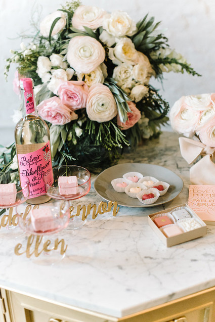pink and grey dessert table