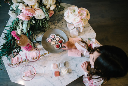 pink and grey dessert table
