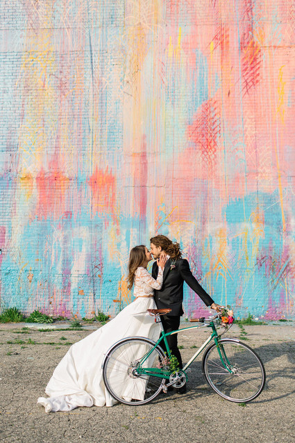 Wedding portraits with bicycle