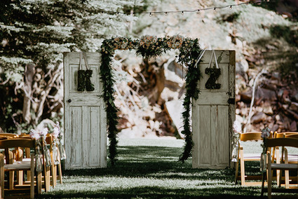 Wood door ceremony backdrop Inspiration