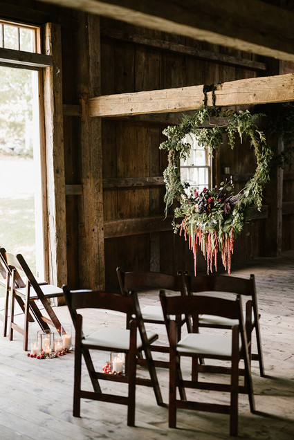 Fall barn wedding ceremony decor