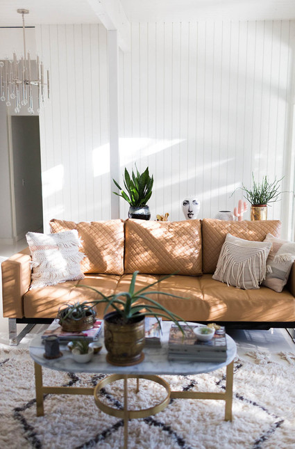 tan leather sofa