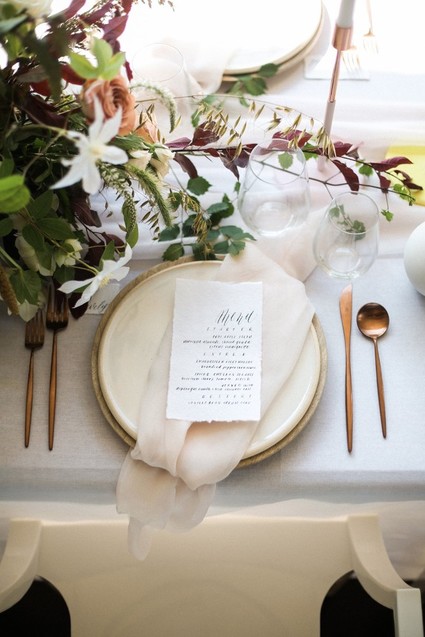 Modern white and copper tablescape