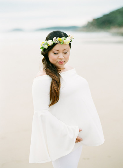 Floral coastal maternity photos
