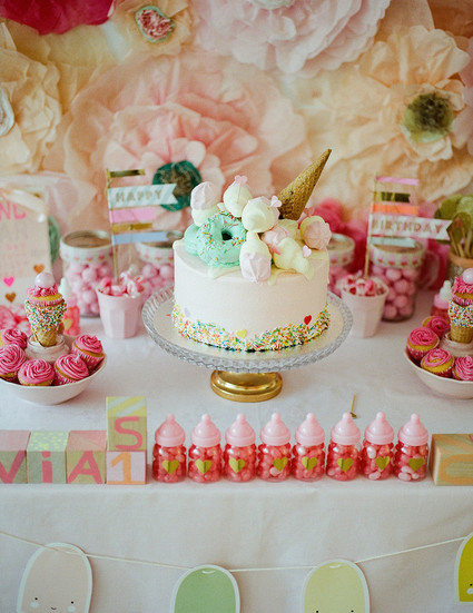 Ice cream and floral 1st birthday party