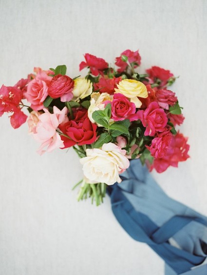 Romantic pink and navy wedding flowers