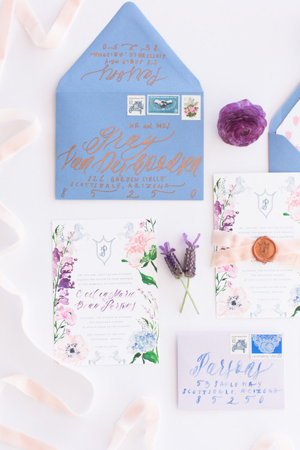 Pink and blue wedding invitations